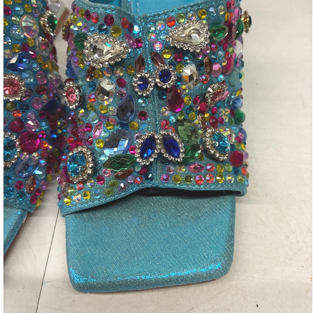 Azalea Wang Aquatina Embellished Slide Sandals Womens 6.5 Blue Rhinestone Party - Picture 5 of 14